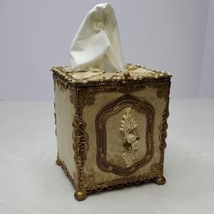 Elegant Victorian Style Gold and Cream Ornate Tissue Box Cover Fabric
